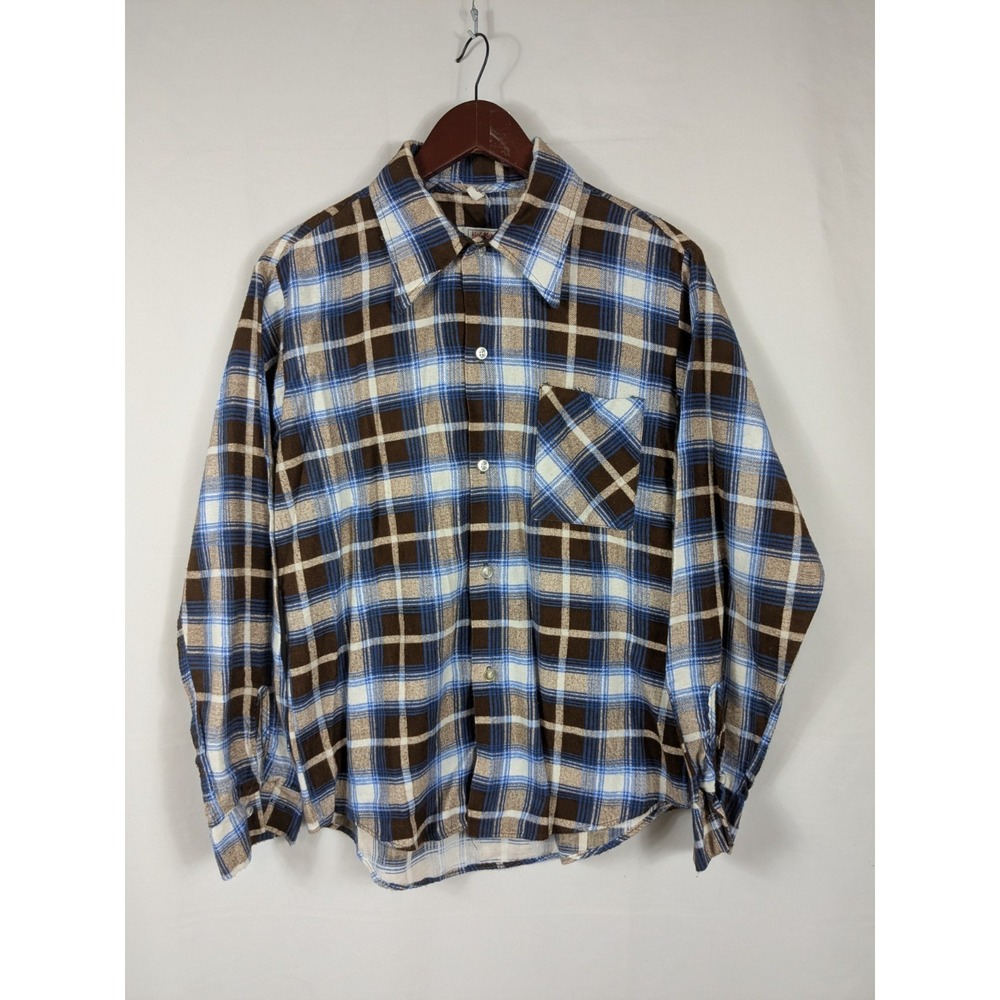 Vtg Val Mark Plaid Button Up Retro Western Shirt Mens L Long Sleeve Flannel 2948